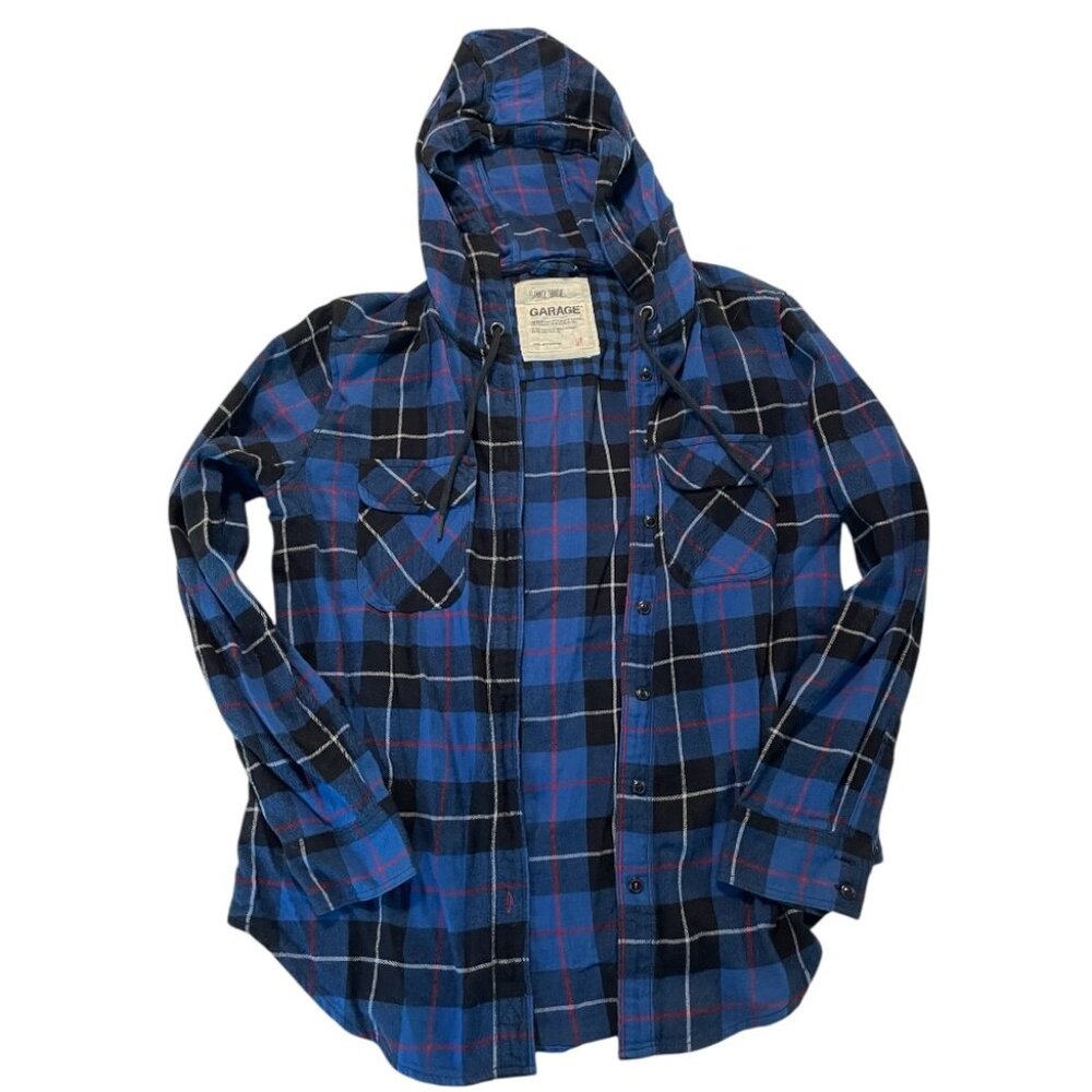 Garage Blue & Dark Grey Flannel Hoodie – Size S